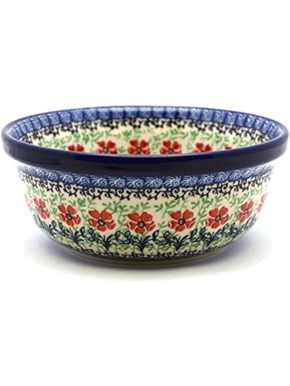Handcrafted Polish Pottery Salad Bowl - Colorful Maraschino Design, Unique Home